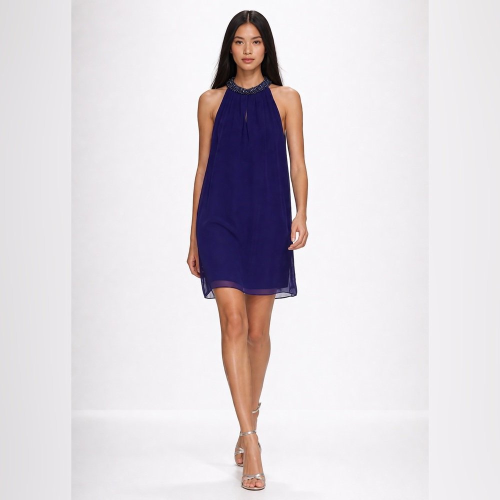 NWT SILK DVF Lainey Embellished Beaded Cocktail Dress in Admiral Navy Size 0
